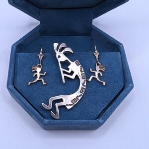Silver Kokopeli Pendant and Earrings (set)